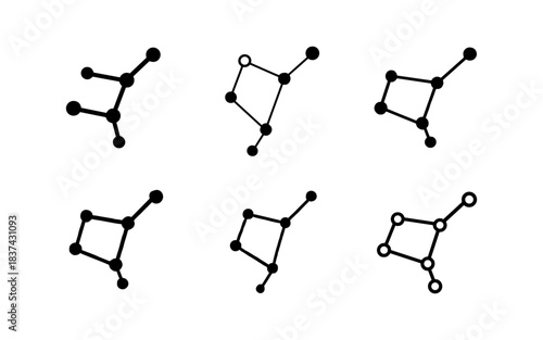 Minimalist geometric molecular structures on white background for science and chemistry concepts