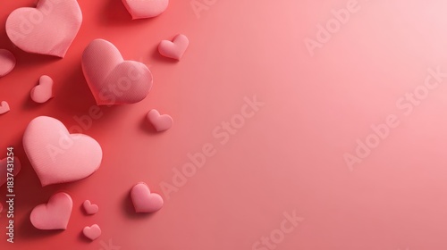 Minimal Valentine’s Day themed background with soft pink 3D hearts arranged on the left, leaving space for text or message.