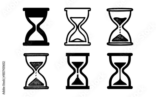 Diverse hourglass designs in black and white