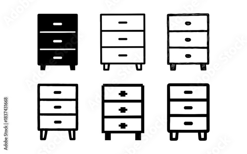 Minimalist nightstand drawer icons in various design styles
