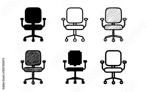Diverse office chair set in linear and silhouette styles for modern workspace design