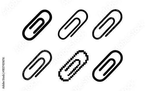Variety of paper clip designs: minimalist, sketch, pixel, and outline styles