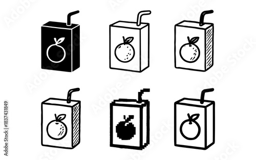 Variety of juice box styles: hand-drawn, pixelated, and more