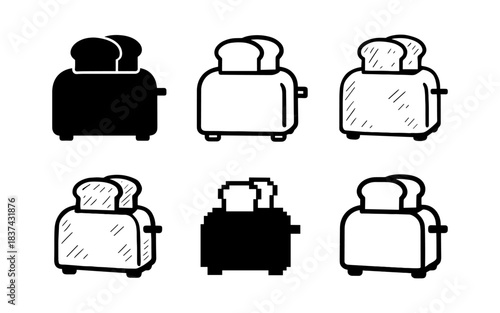 Set of toaster icons in various styles for modern kitchen designs