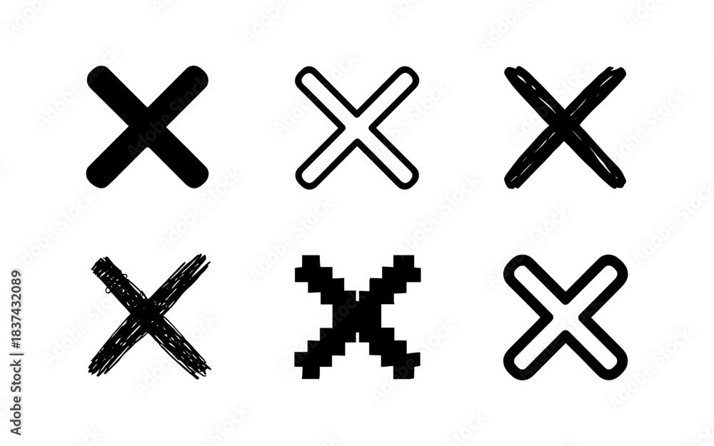 Obraz premium Collection of diverse x mark styles: solid, outline, sketch, and pixel designs