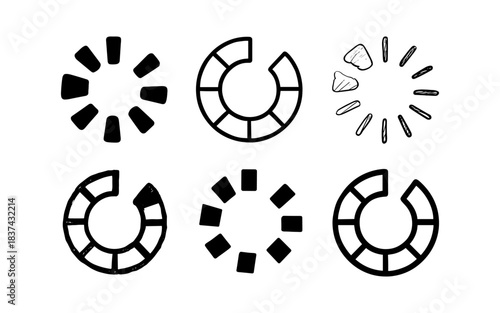 Set of hand-drawn loading icons with circular patterns