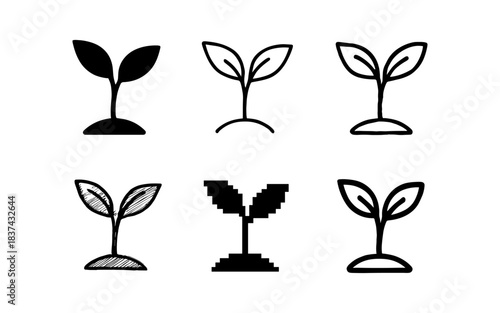 Different artistic styles of sprouting plant icons
