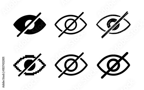 Privacy concept icons: diverse eye styles with no access symbols