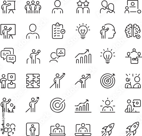 Consulting icons set with consulting, strategy, analysis, problem solving, solutions, 
