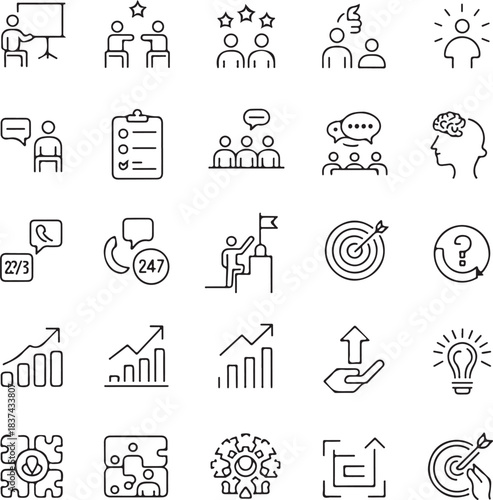 Consulting firm icon pack collection set for business strategy and management coaching. With strategy, insight, analysis, roadmap, planning, growth, advisory, solution, innovation,
