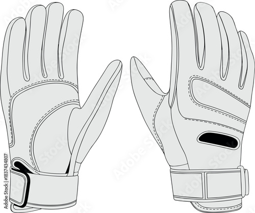 Glove, sports, vector, illustration, sketch, outline, fashion, gear, durable, ergonomic, structured, silhouette, layout, design, accessory, padded, reinforced, grip, strap, wrist, protection