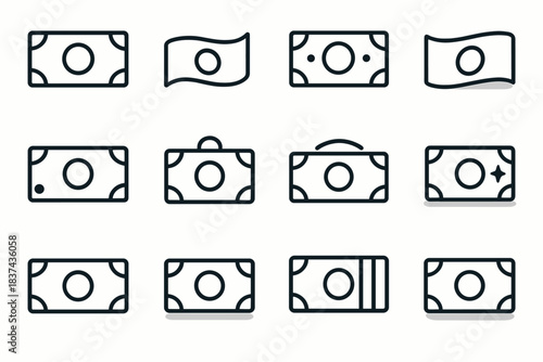 Arc collection emblem dot banknote outline ring minimalist line icon shadow vector