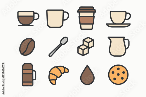 Jug shop icons cookie coffee icon spoon thermos vector cube sugar bean