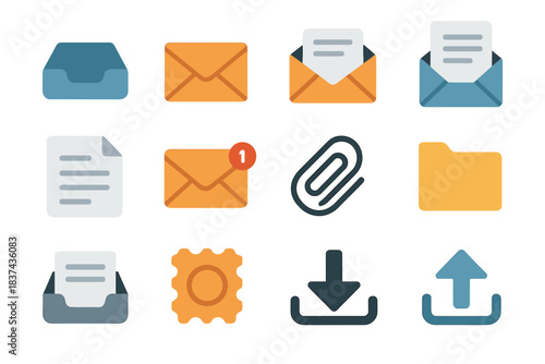 Envelope notification tray mail sheet minimalist document letter paperclip vector icon