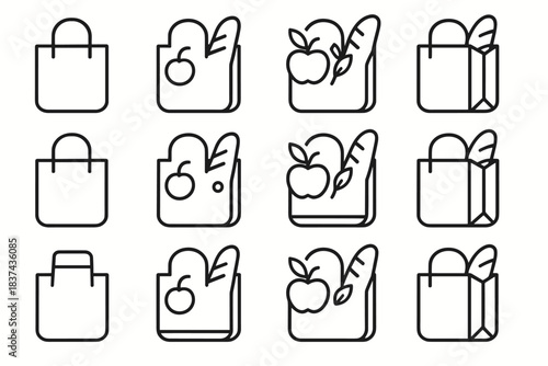 Grocery leaf line shadow hinge arc bread vector minimal outline icon icons