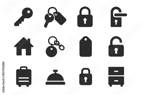 Vector label tag door luggage key handle set chain minimalist bell icon