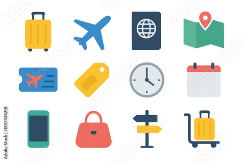 Suitcase signpost icon minimal calendar clock vector bag airport trolley passport phone