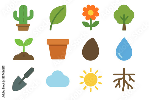 Icons vector root flower plant seed pot icon minimal sun sprout leaf