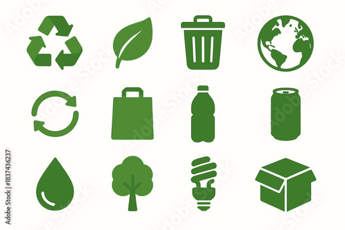Box bag bottle trash vector globe recycling drop symbol set earth icon