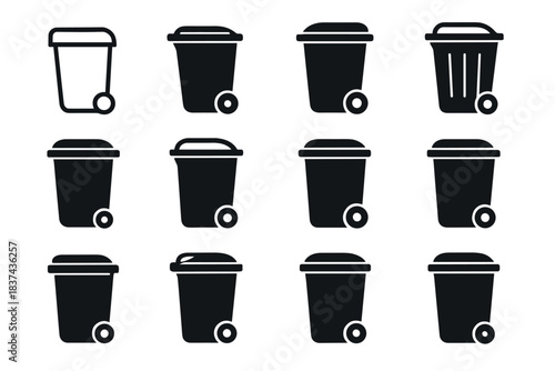 Minimal base curve wheel bin outline vector handle fold icon shadow