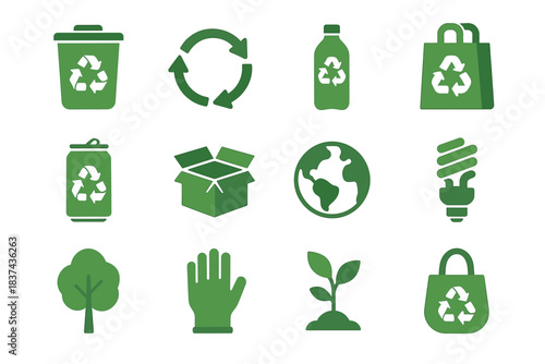 Bulb can icon plant paper circle recycle earth vector icons bag minimal
