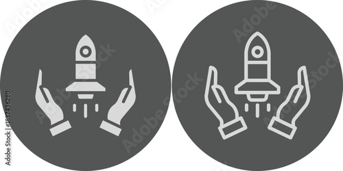 Startup Business Icon Set Vector Collection Isolated In Black And White Startup icon set. Rocket launch for business project and fast growth. Success graph. Global expansion, technology development.