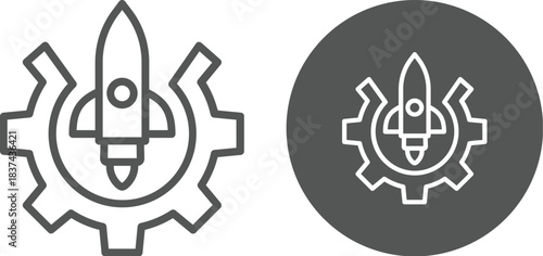 Startup Business Icon Set Vector Collection Isolated In Black And White Startup icon set. Rocket launch for business project and fast growth. Success graph. Global expansion, technology development.