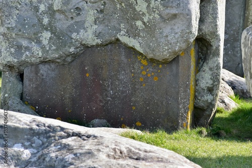 Fragment of a reinforced vertical stone at Stonehenge, Salisbury, England, UK