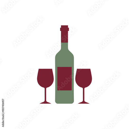 Red wine bottle and glass with liquid beverage on white background isolated for celebration and bar