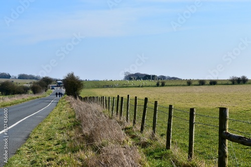Landscape with a road towards Stonehenge, Salisbury, England, UK