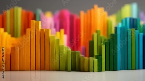 Abstract Colorful Geometric Shapes Arranged in Rows.