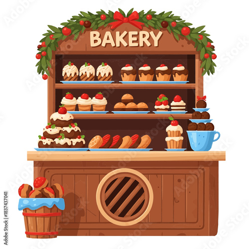 An inviting bakery display overflowing with tempting treats, sweets and pastries. A perfect shop to delight the sweet tooth