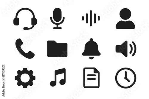 Chat folder icons avatar voice gear icon microphone waveform phone vector clock
