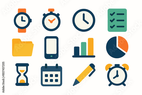 Icon stopwatch management time chart vector icons calendar bar folder wristwatch pen