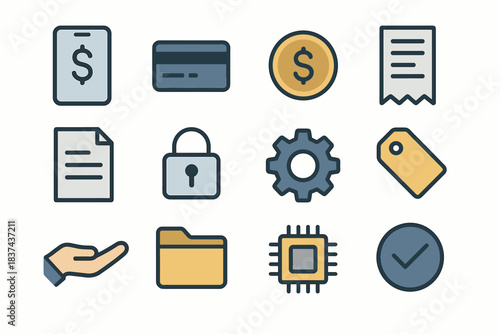 Coin icons mobile icon gear document credit folder vector card checkmark banking