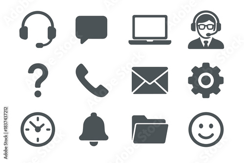 Icons support avatar agent clock icon message bubble grid phone vector headset
