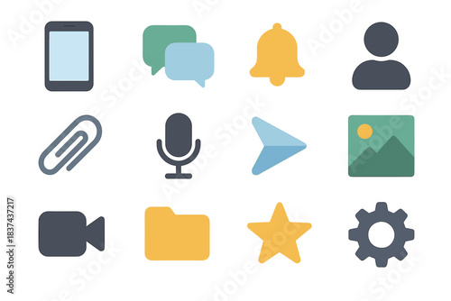 Messaging attachment icon bell folder gear video minimal smartphone send contact icons