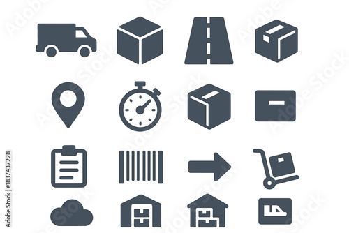Icon van icons modern cloud trolley delivery pin vector map clipboard package
