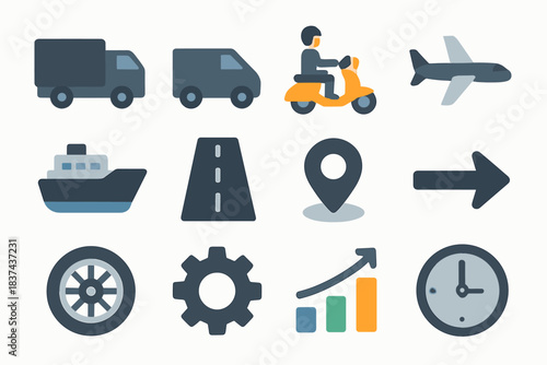 Airplane wheel truck transport scooter vector icons arrow fleet ship road icon