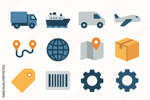 Route icons airplane icon truck container transport tag vector ship cargo van