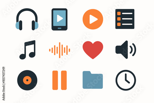 Vector pause wave icon heart smartphone minimalist playlist music headphones song speaker