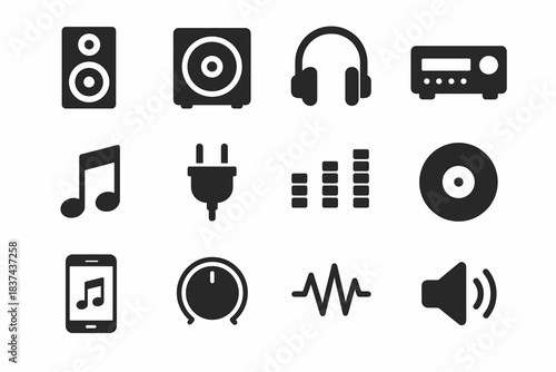 Note amplifier music system icon plug vector sound speaker headphones icons phone