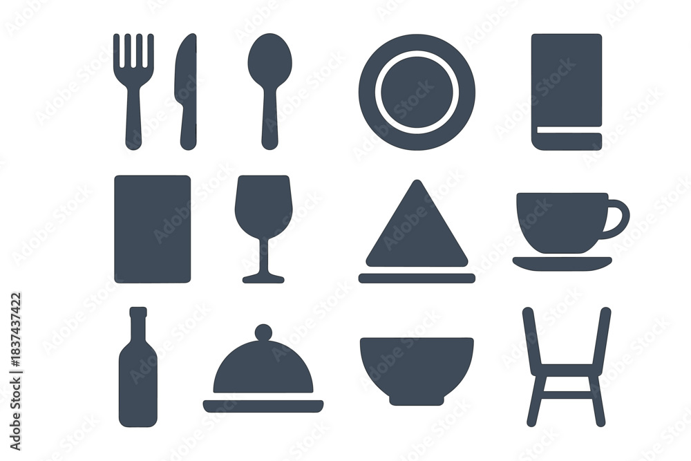 Fototapeta premium Vector fork spoon bowl glass restaurant menu icon icons plate bottle napkin