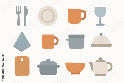 Icons cup icon cutting plate minimalist bowl kitchen fork vector pot teapot