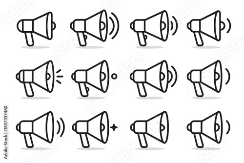Icon cone hinge vector minimal ring megaphone base spark dot arc icons