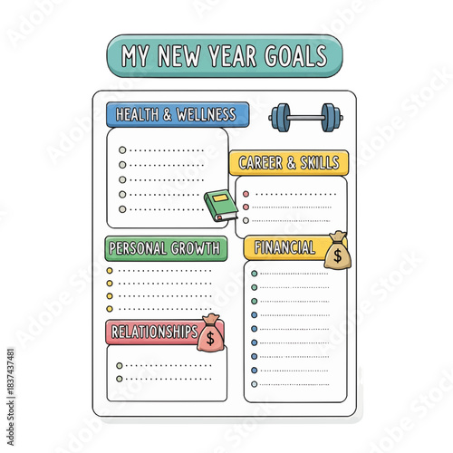 A New Year Goals Chart for self-improvement and Planning