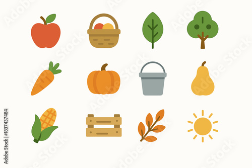 Bucket sun icon icons pear vector leaf minimalist harvest branch corn apple