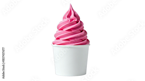 Pink Soft Serve Ice Cream in White Cup on White