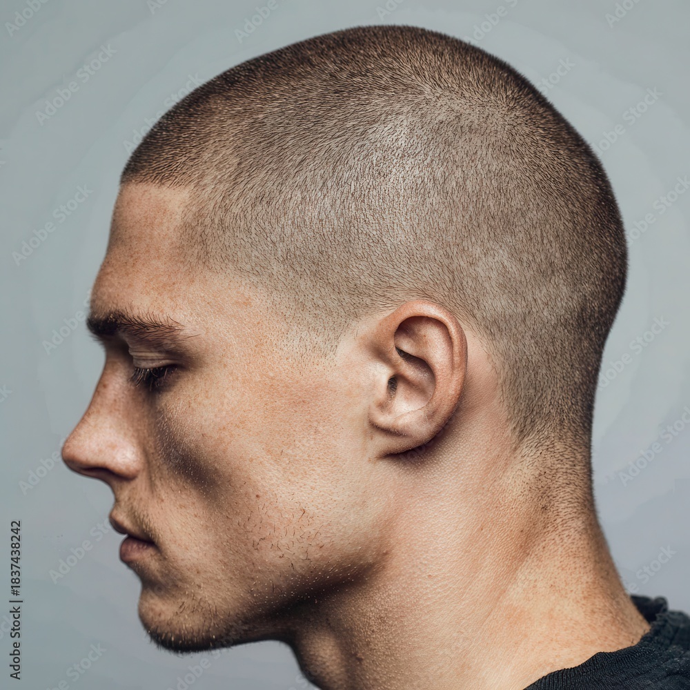 Fototapeta premium The first hair growth on a man's head after a hair transplant