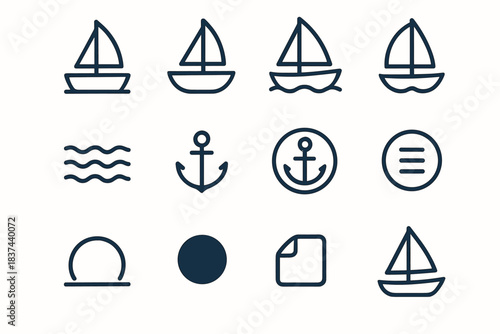 Hull vector sail icon boat wave minimal icons ring arc hinge line